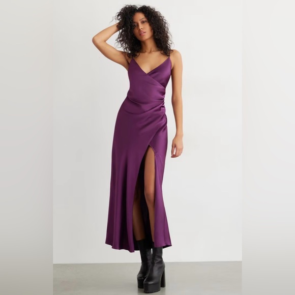 Dynamite Dresses & Skirts - Dynamite Plum Satin Wrap Dress